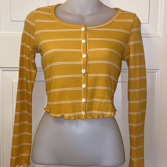 Rhapsody Mustard Yellow Blouse No Label Size Approximately S M Stretch - Picture 4 of 8